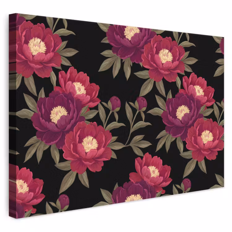 Bloemen - Patroon - Botanisch - Rood - Zwart canvas 2cm klein -3d