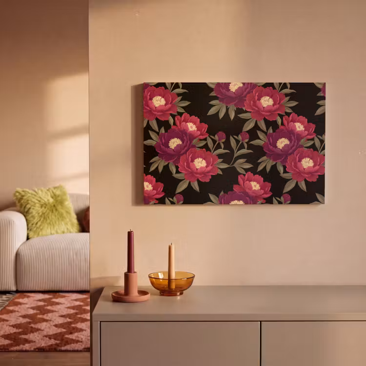 Bloemen - Patroon - Botanisch - Rood - Zwart canvas 2cm klein -sfeer1