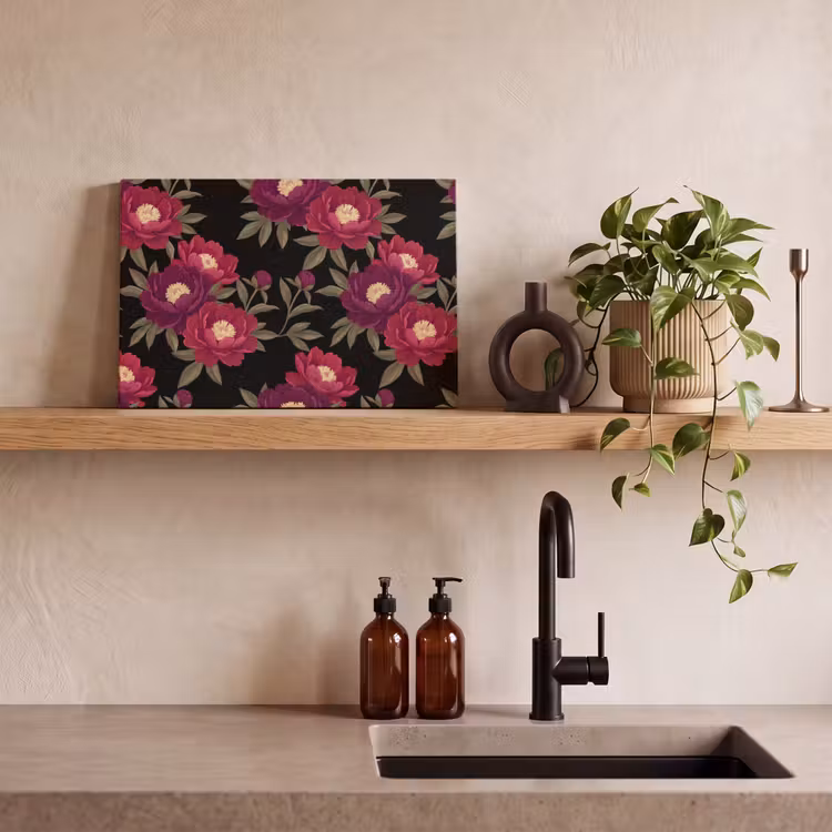 Bloemen - Patroon - Botanisch - Rood - Zwart canvas 2cm klein -sfeer3