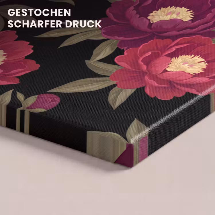 Bloemen - Patroon - Botanisch - Rood - Zwart canvas 2cm klein -closeup_print_DE