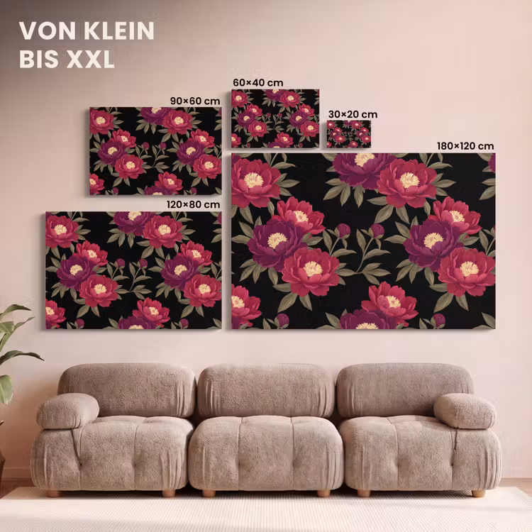 Bloemen - Patroon - Botanisch - Rood - Zwart canvas 2cm klein -Xsfeer8_DE