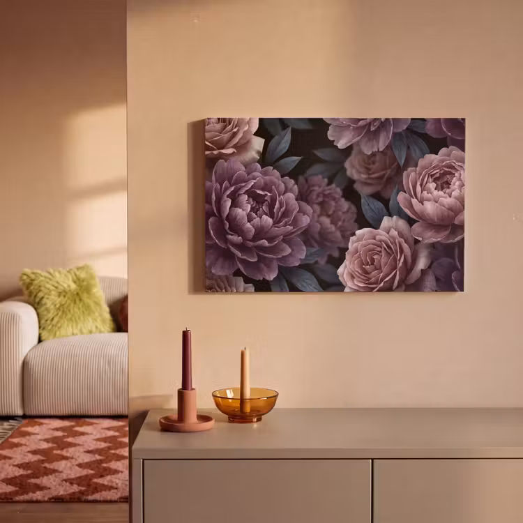 Bloemen - Patroon - Donker - Botanisch - Paars canvas 2cm klein -sfeer1