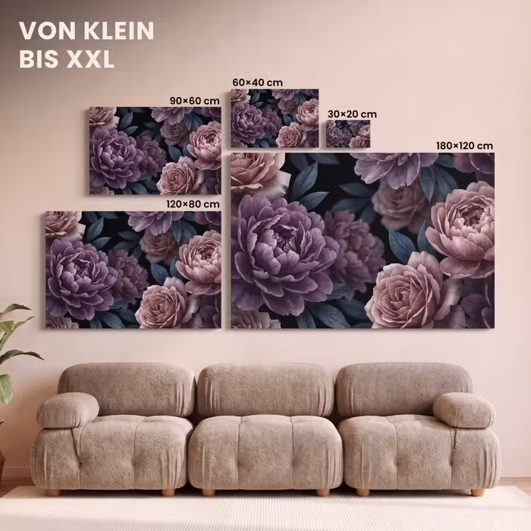 Bloemen - Patroon - Donker - Botanisch - Paars canvas 2cm klein -Xsfeer8_DE