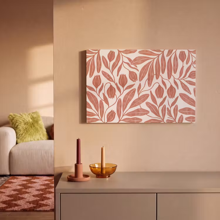 Bloemen - Patroon - Modern - Natuur - Bruin canvas 2cm klein -sfeer1
