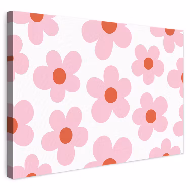 Bloemen - Patroon - Modern - Roze - Wit canvas 2cm klein -3d