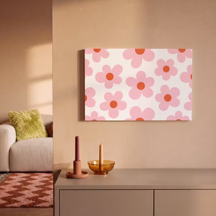 Bloemen - Patroon - Modern - Roze - Wit canvas 2cm klein -sfeer1