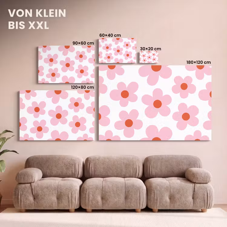 Bloemen - Patroon - Modern - Roze - Wit canvas 2cm klein -Xsfeer8_DE