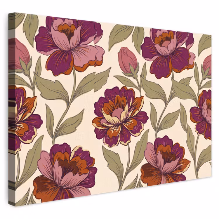 Bloemen - Patroon - Natuur - Modern - Paars canvas 2cm klein -3d