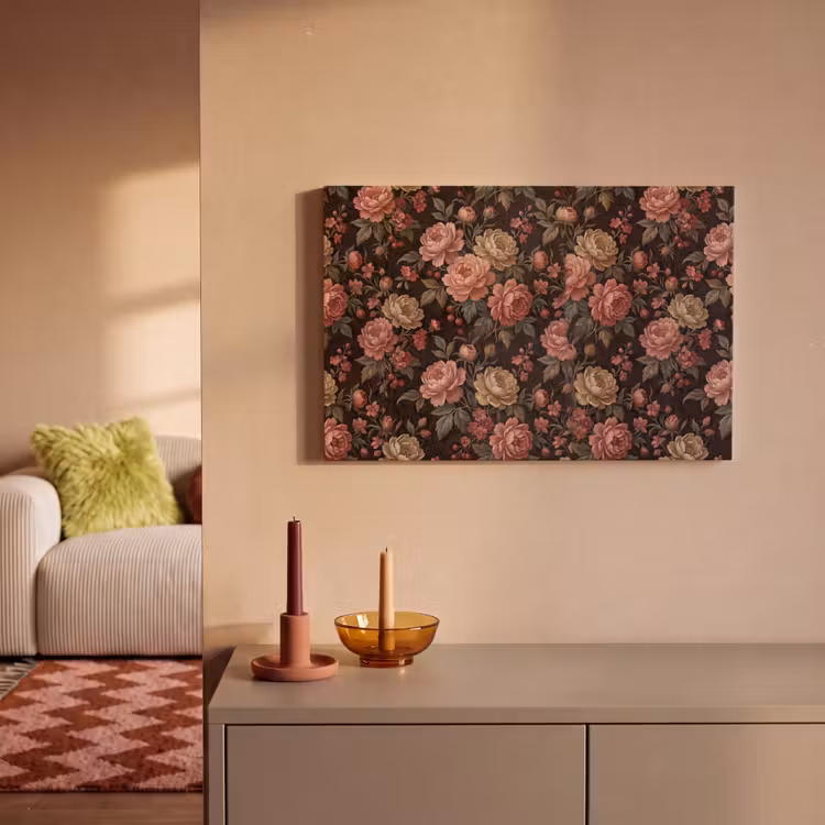 Bloemen - Patroon - Natuur - Vintage - Roze canvas 2cm klein -sfeer1