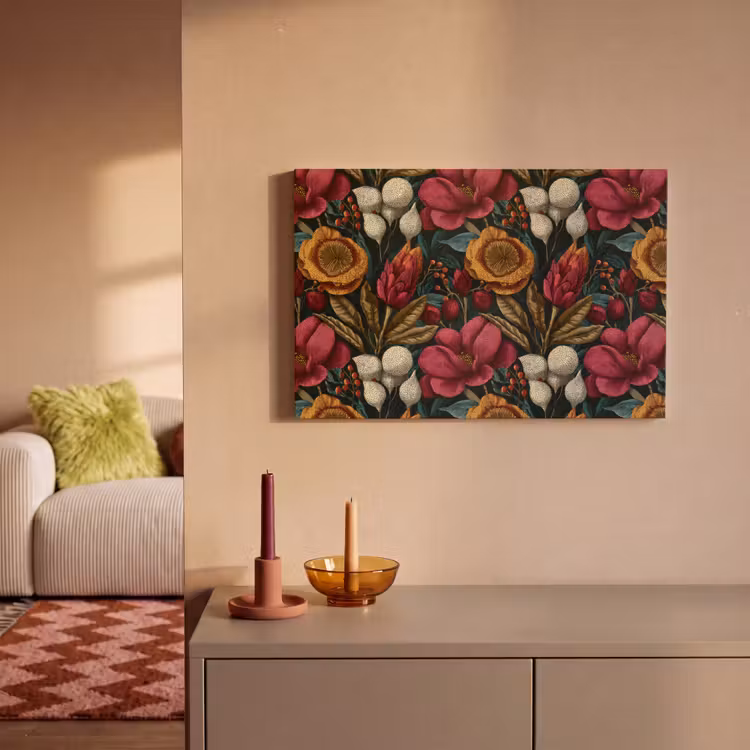 Bloemen - Patroon - Rood - Goud canvas 2cm klein 34 -sfeer1