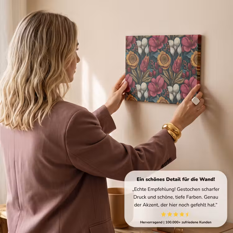 Bloemen - Patroon - Rood - Goud canvas 2cm klein 34 -sfeer3
