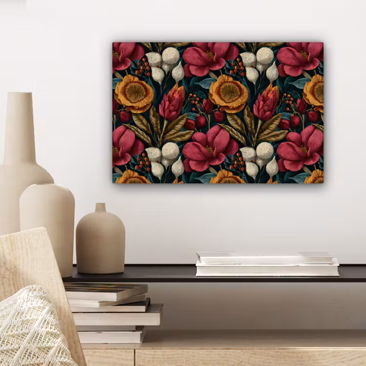 Bloemen - Patroon - Rood - Goud canvas 2cm klein 34 -sfeer6