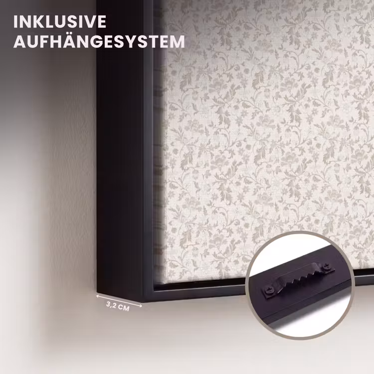 Bloemen - Patroon - Taupe Canvas met baklijst klein 1125 -closeup_ophangsysteem_DE