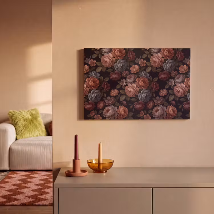 Bloemen - Patroon - Vintage - Donker - Roze canvas 2cm klein -sfeer1
