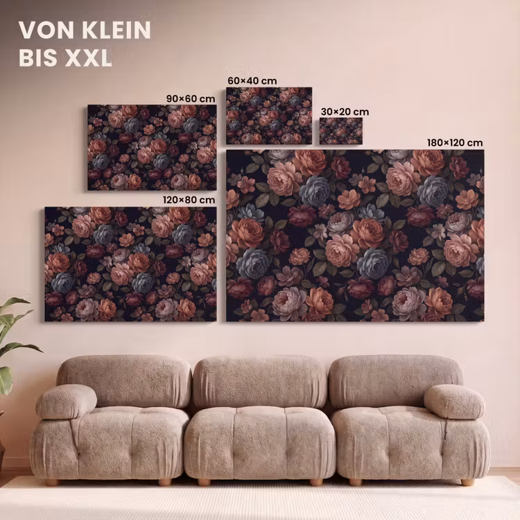 Bloemen - Patroon - Vintage - Donker - Roze canvas 2cm klein -Xsfeer8_DE
