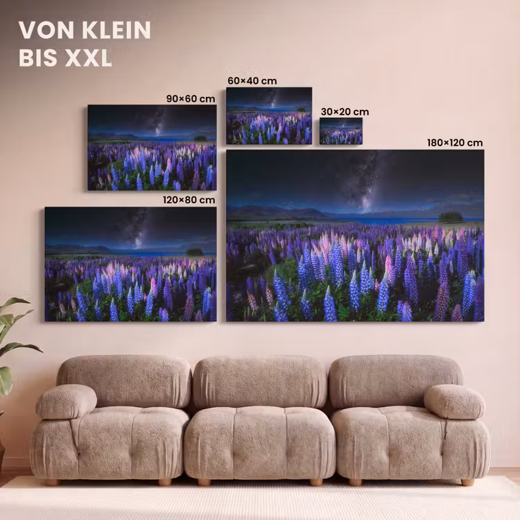 Bloemen - Nacht - Lupine - Sterrenhemel - Paars - Natuur canvas 2cm klein -Xsfeer8_DE