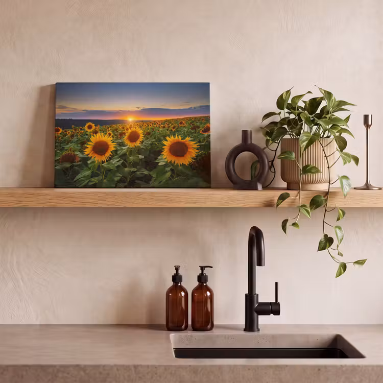 Bloemen - Nacht - Zonsondergang - Zonnebloem - Horizon canvas 2cm klein -sfeer3