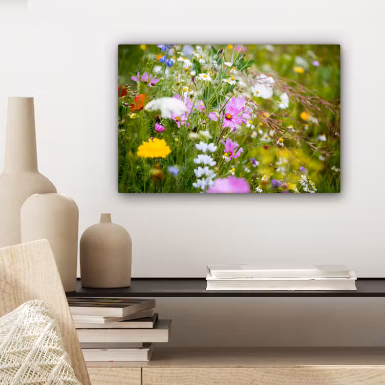 Bloemen - Natuur - Groen - Gras - Paars - Wit canvas 2cm klein -sfeer6