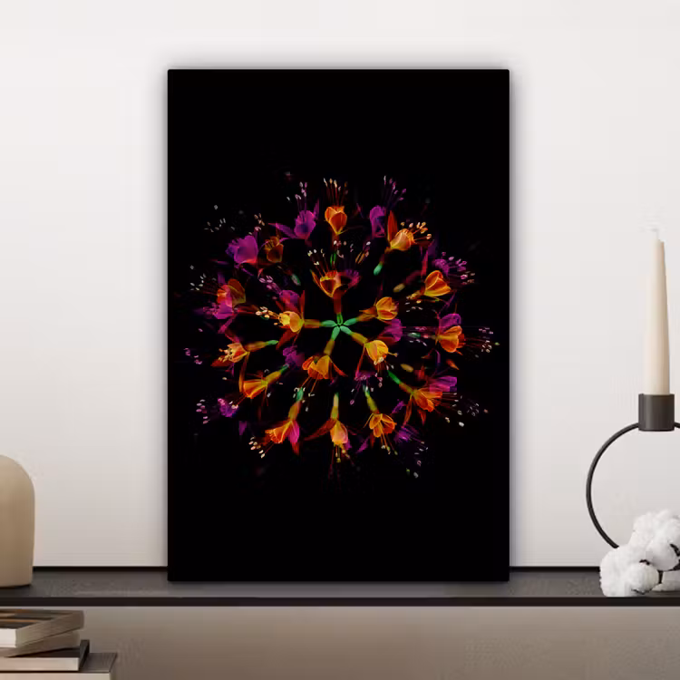 Bloemen - Oranje - Roze - Zwart canvas 2cm klein -closeup_print_DE