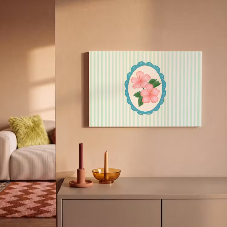 Bloemen - Ovaal - Strepen - Groen canvas 2cm klein -sfeer1