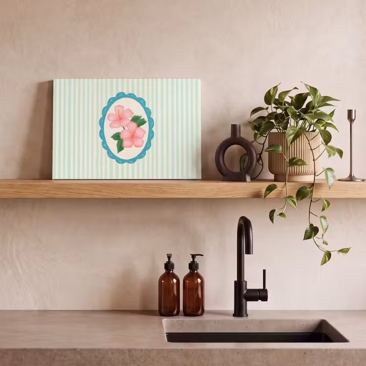Bloemen - Ovaal - Strepen - Groen canvas 2cm klein -closeup_print_DE