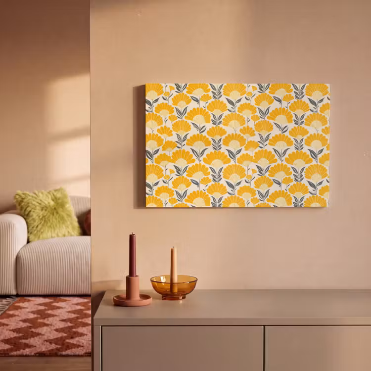 Bloemen - Retro - Botanisch - Okergeel - Grijs canvas 2cm klein 34 -sfeer1
