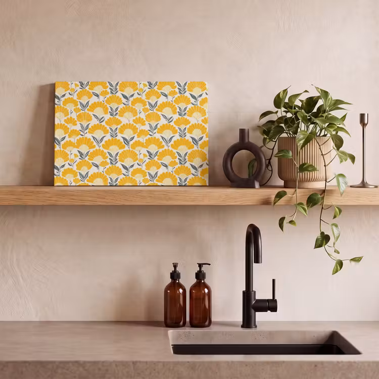Bloemen - Retro - Botanisch - Okergeel - Grijs canvas 2cm klein 34 -sfeer3