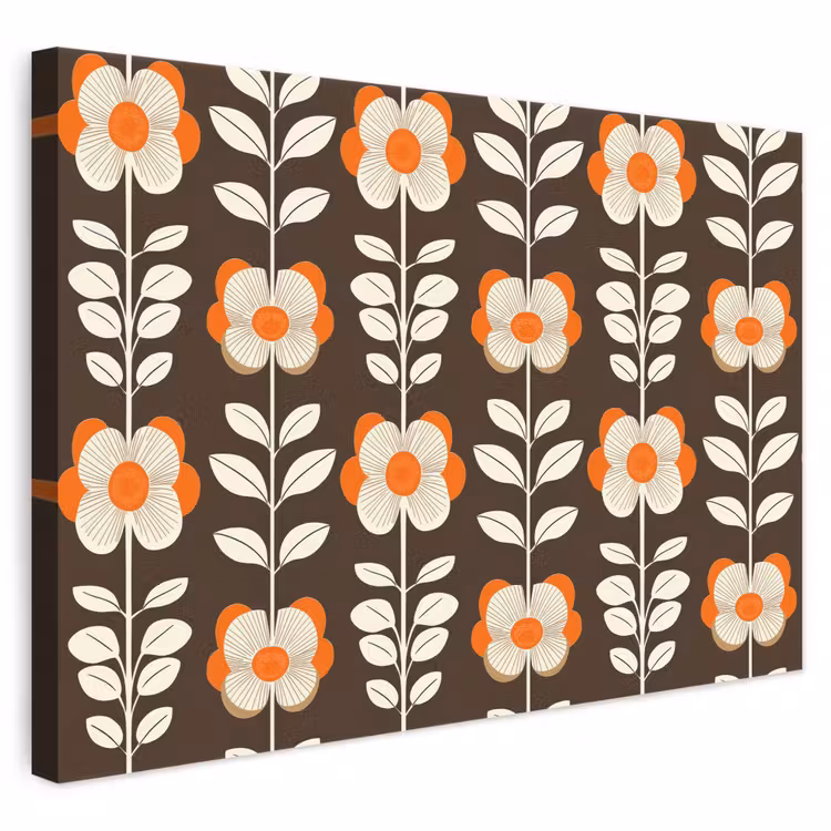 Bloemen - Retro - Bruin canvas 2cm klein 34 -3d