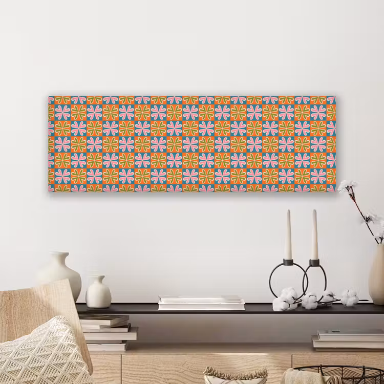 Bloemen - Retro - Patroon - Kleurrijk canvas 2cm klein 828 -sfeer6
