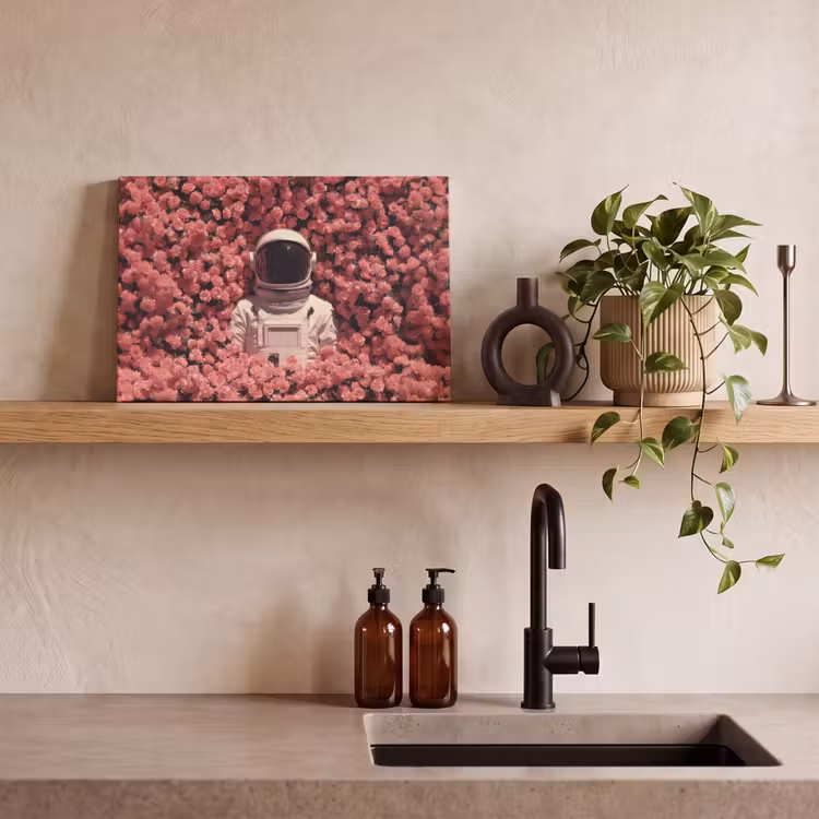 Bloemen - Roze - Astronaut canvas 2cm klein -sfeer3