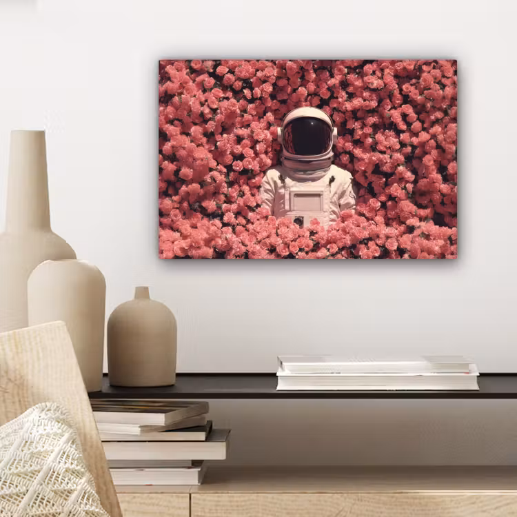 Bloemen - Roze - Astronaut canvas 2cm klein -sfeer6