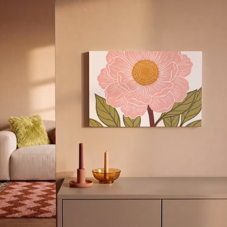 Leinwandbild - Blumen – Rosa – Illustration - Bloemen - Roze - Illustratie canvas 2cm klein