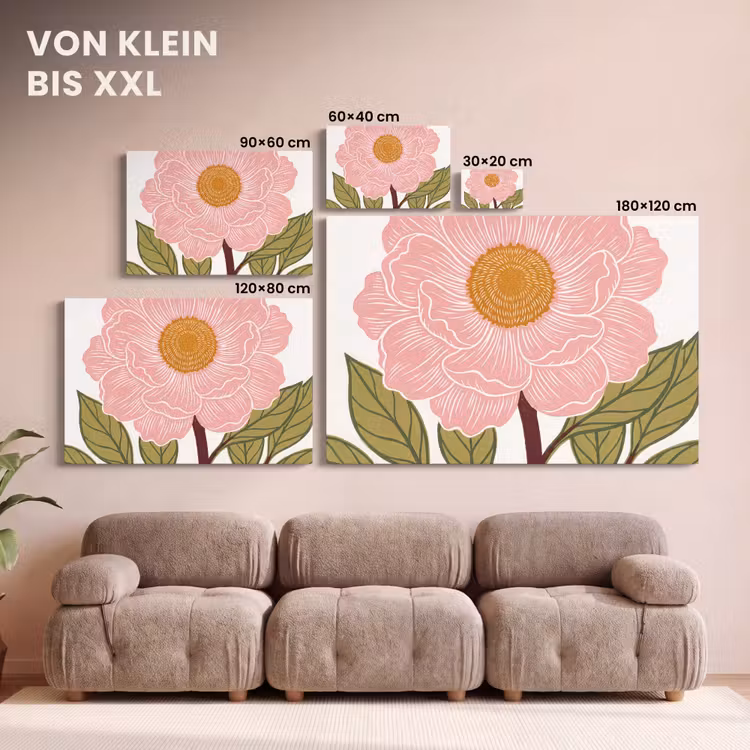 Leinwandbild - Blumen – Rosa – Illustration - Bloemen - Roze - Illustratie canvas 2cm klein