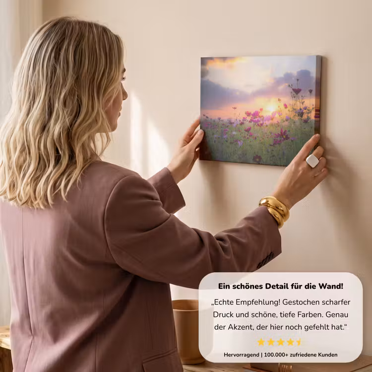 Bloemen - Roze - Zonsondergang - Natuur - Weide - Horizon canvas 2cm klein -Xsfeer7_DE