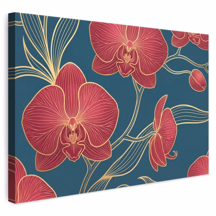 Leinwandbild - Blumen – Rot – Gold - Bloemen - Rood - Goud canvas 2cm klein