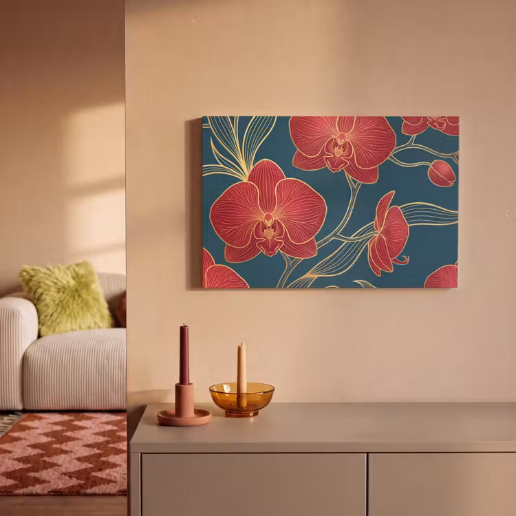 Leinwandbild - Blumen – Rot – Gold - Bloemen - Rood - Goud canvas 2cm klein