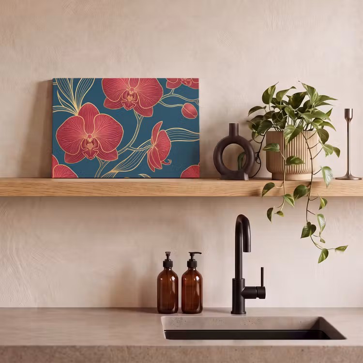 Leinwandbild - Blumen – Rot – Gold - Bloemen - Rood - Goud canvas 2cm klein