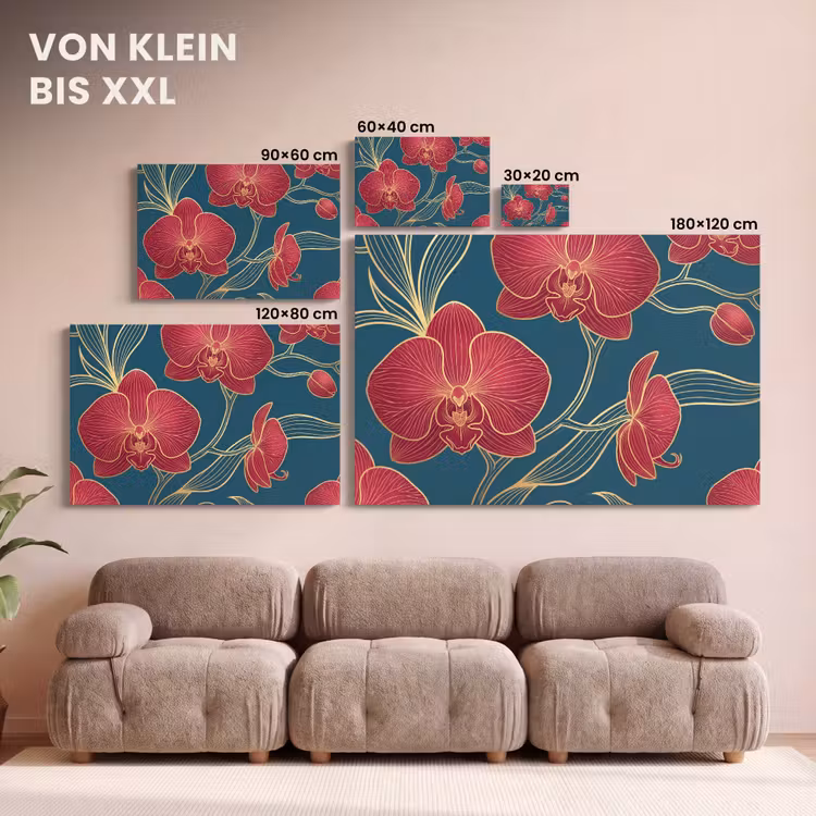 Leinwandbild - Blumen – Rot – Gold - Bloemen - Rood - Goud canvas 2cm klein