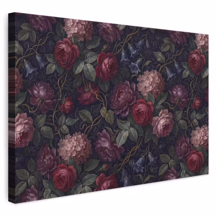 Bloemen - Rood - Klassiek - Donker - Patroon canvas 2cm klein -3d