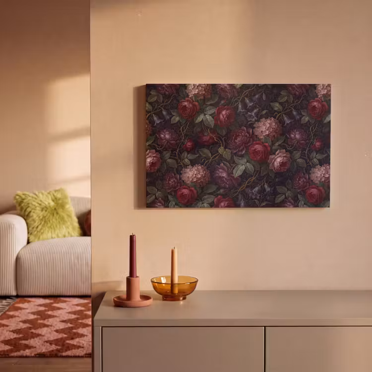 Bloemen - Rood - Klassiek - Donker - Patroon canvas 2cm klein -sfeer1