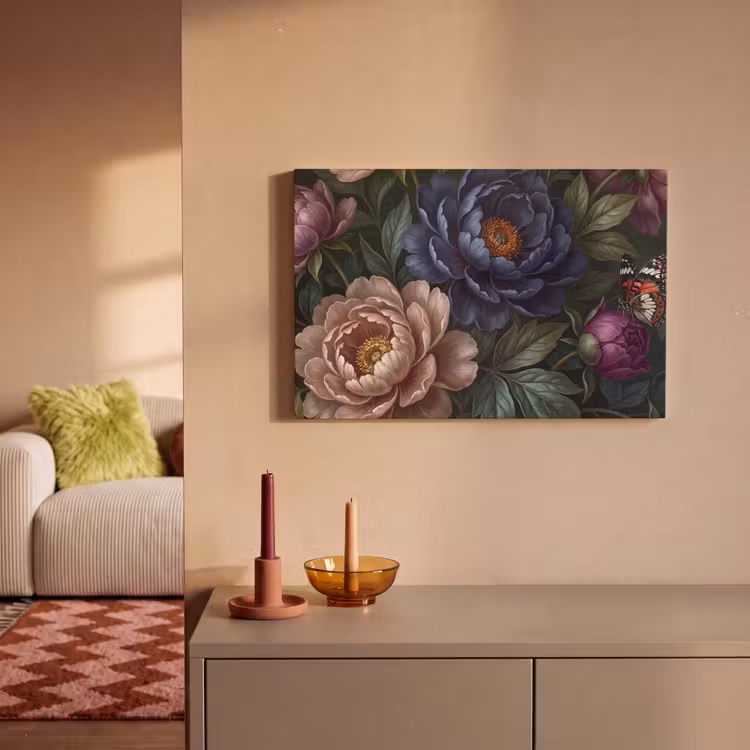 Bloemen - Vlinder - Natuur - Modern - Paars canvas 2cm klein -sfeer1