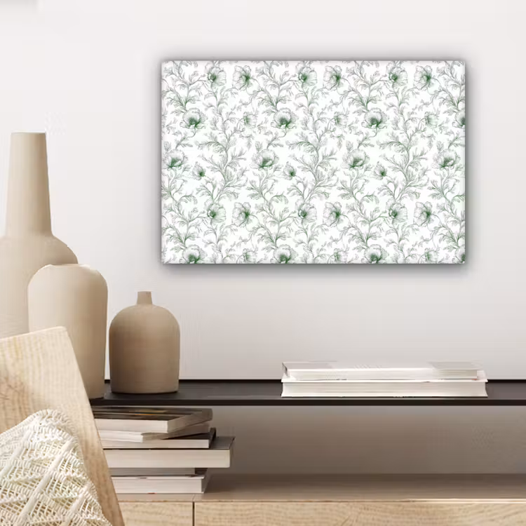 Bloemen - Getekend - Groen canvas 2cm klein 34 -closeup_print_DE