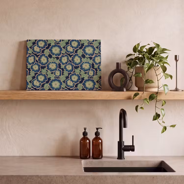 Bloemen - Borduurwerk - Patroon - Blauw - Groen canvas 2cm klein 34 -sfeer6