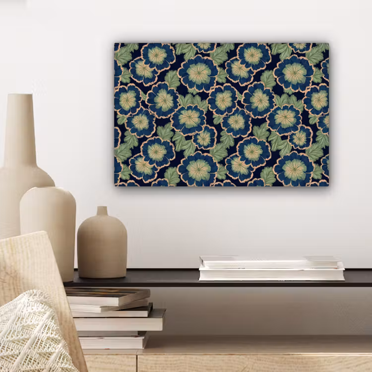 Bloemen - Borduurwerk - Patroon - Blauw - Groen canvas 2cm klein 34 -closeup_print_DE