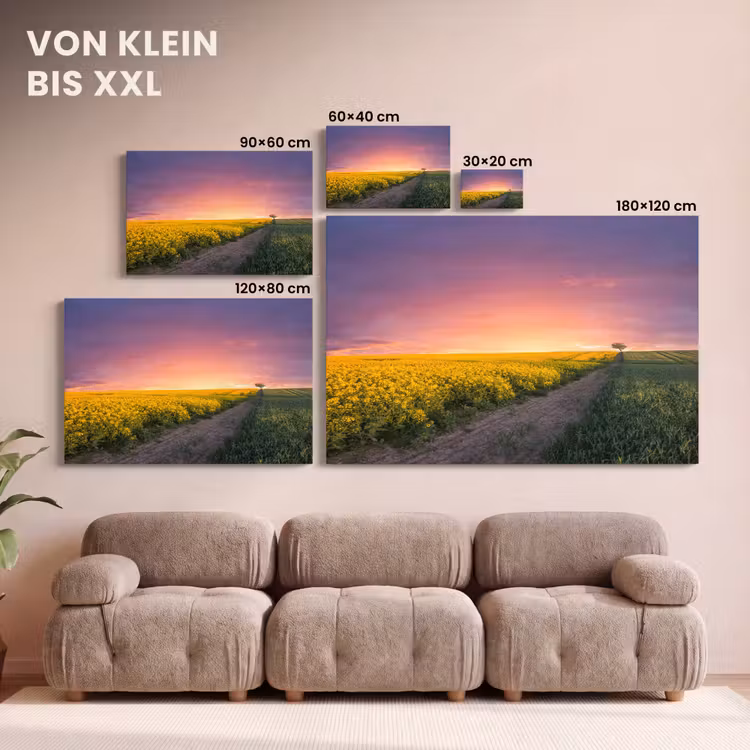 Bloemen - Weg - Lucht - Geel - Paars - Zonsondergang - Natuur canvas 2cm klein -Xsfeer8_DE