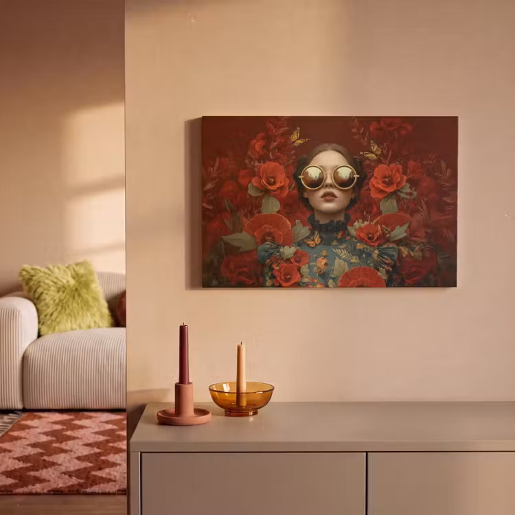 Bloemen - Dieprood - Zonnebril - Vrouw canvas 2cm klein -sfeer1