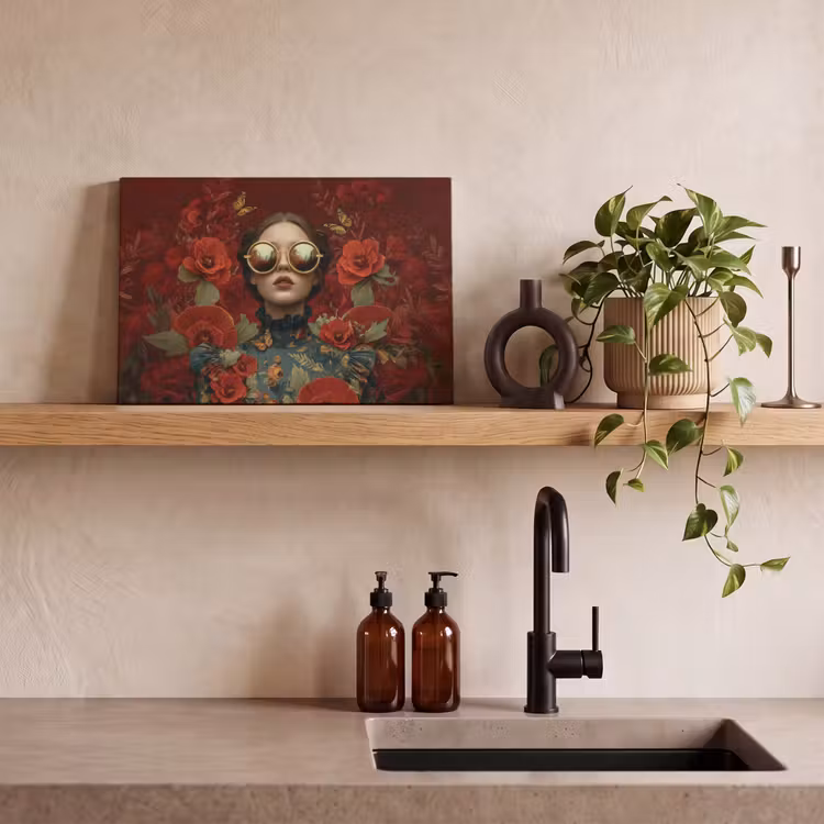 Bloemen - Dieprood - Zonnebril - Vrouw canvas 2cm klein -sfeer3