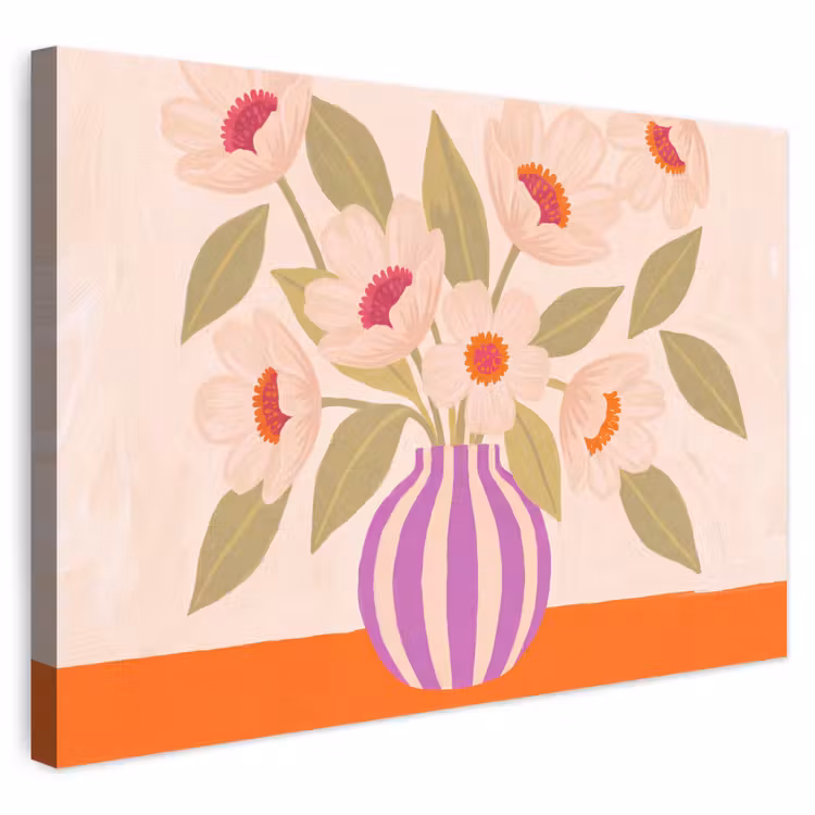 Bloemen - Vaas - Abstract - Paars - Oranje canvas 2cm klein -3d