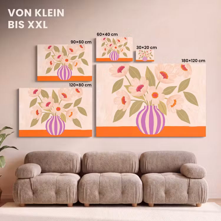 Bloemen - Vaas - Abstract - Paars - Oranje canvas 2cm klein -Xsfeer8_DE
