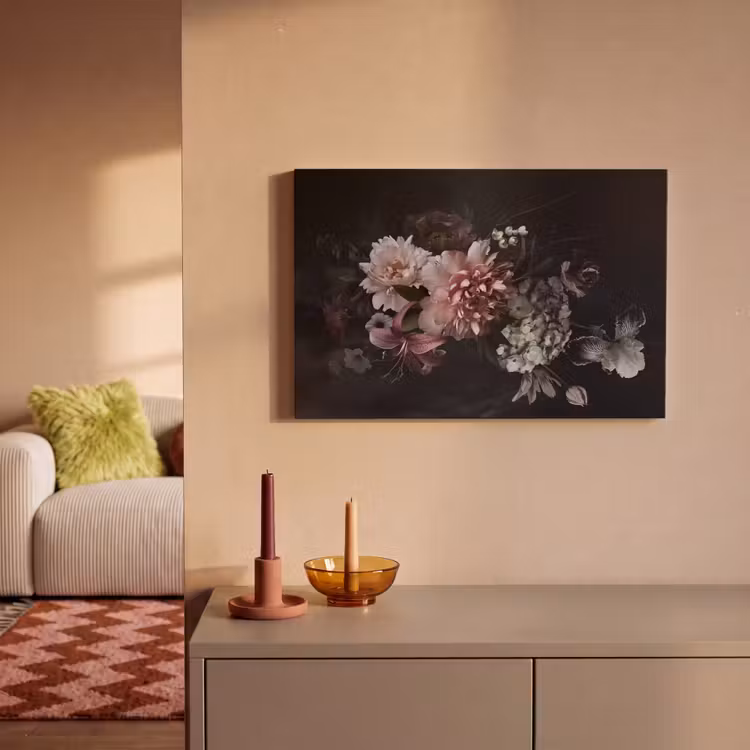 Bloemen - Vintage - Pastel - Zwart - Boeket canvas 2cm klein -sfeer1
